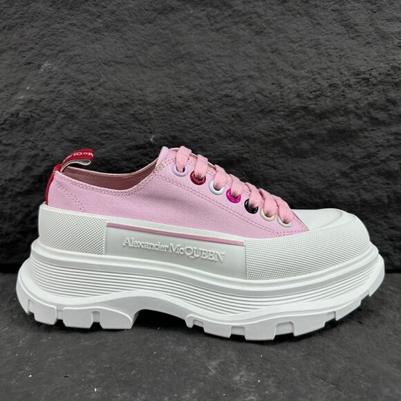 White & Pink Alexander McQueen Low-Top Platform Sneakers - Picture 7 of 9